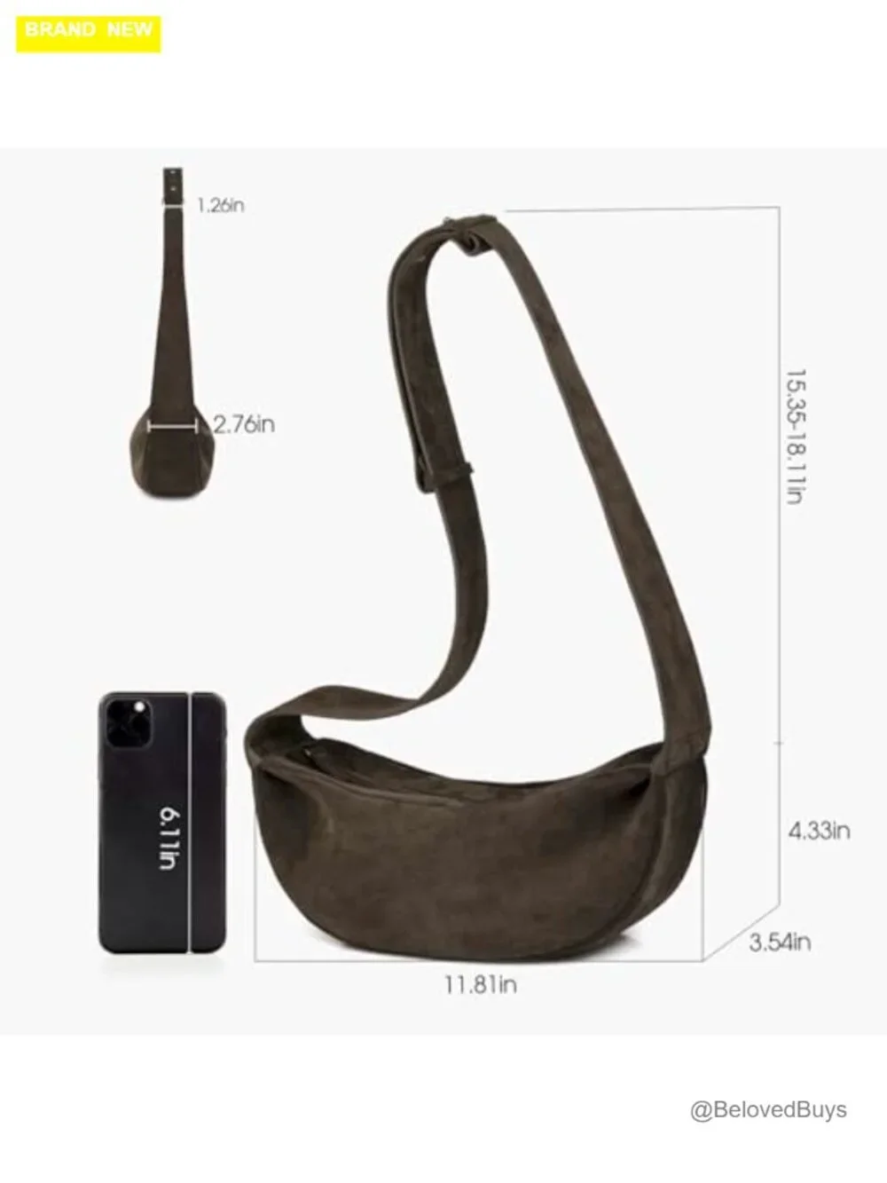 Premium Suede Leather Crossbody Sling Hobo Bag with Wide Strap